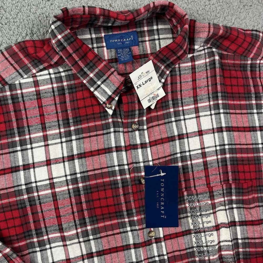 Vintage Towncraft Shirt Mens XXL Red Plaid Button‎ Up Long Sleeve Casual NOS